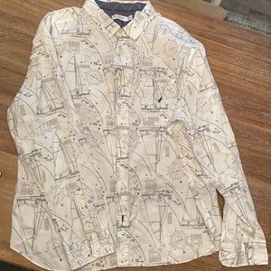 White Nautical Long Sleeve button down